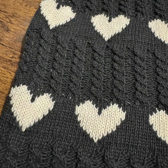 Black Cable Knit Tote Bag Purse w Cream Hearts Fall Season - Picture 5 of 8